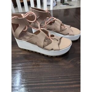 Sorel Cameron flatform lace wedge gladiator sandals honest beige y2k 90s Sz 7